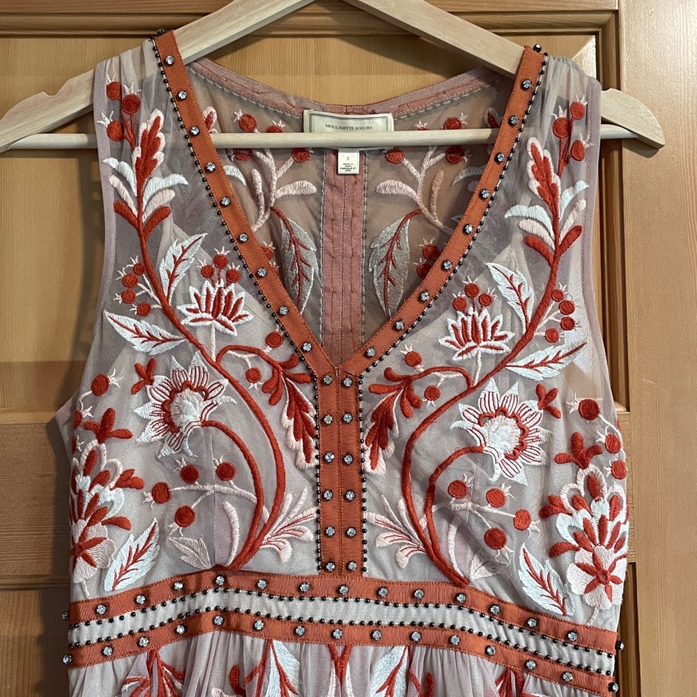 Moulinette Soeurs Embroidered Nude Sleeveless Dress
